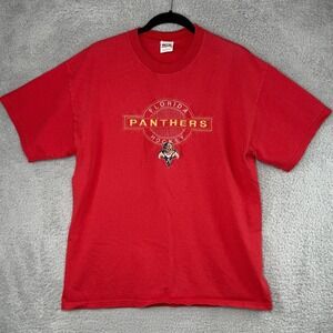 Vintage Florida Panthers TrueFan Red Shirt Sz Large Cotton Embroidered Logo NHL